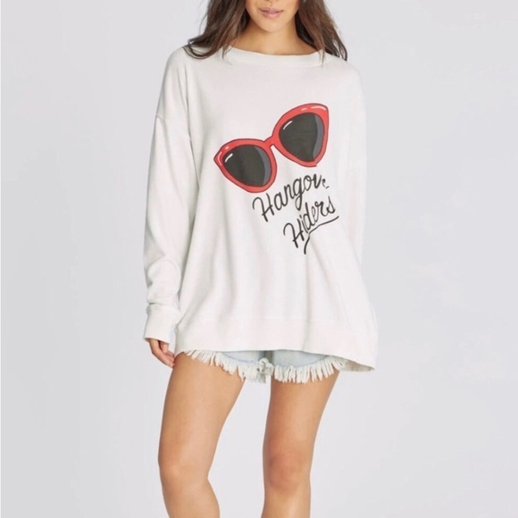 Wildfox Tops - Wildfox “Hangover Hiders” Sunglasses Sweatshirt, Vanilla, Black, Red, Size XS